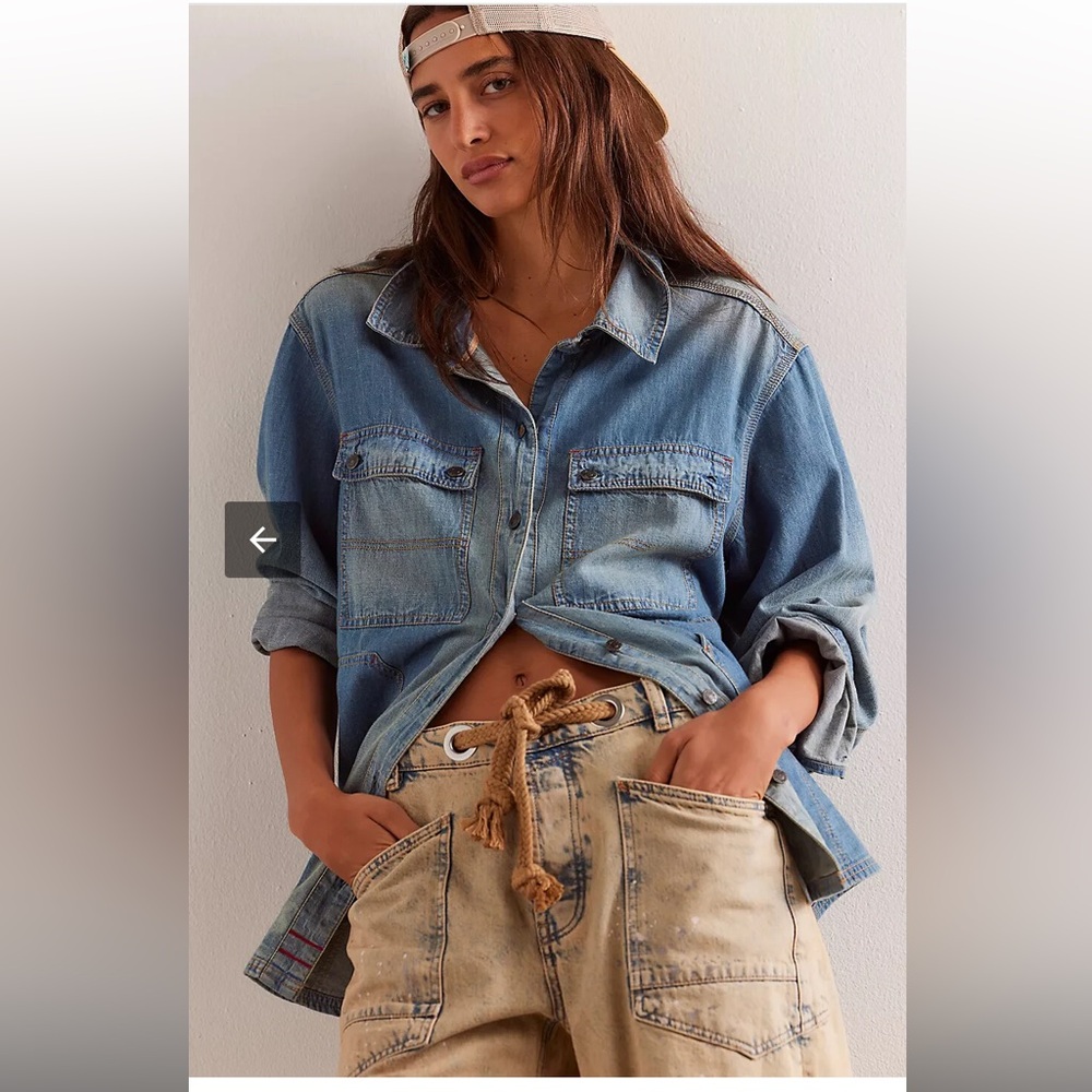 We The Free Blue Denim Shirt